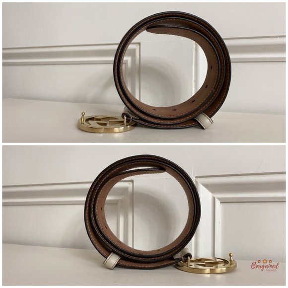 Authentic Gucci Cream Guccissima Leather Gold Interlocking G Buckle Belt 85/34 - Picture 9 of 13
